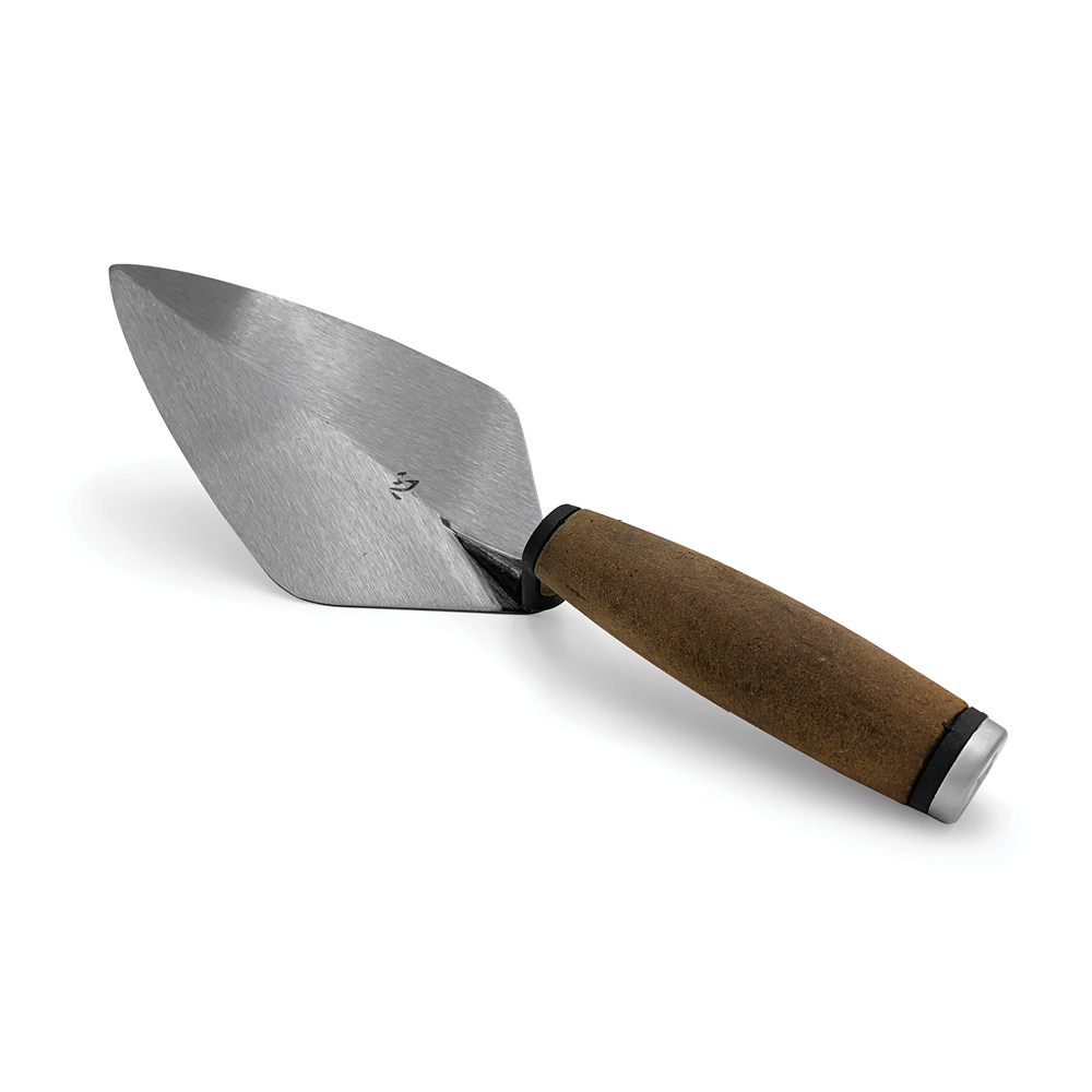 10" Kokoro trowel with a leather handle with the popular London Narrow pattern. This professional level brick trowel is made from a single piece of forged steel and is available in the United Kingdom and Europe via brick tool specialists Speedcrete. 10" Kokoro trowel with a leather handle with the popular London Narrow pattern. This professional level brick trowel is made from a single piece of forged steel and is available in the United Kingdom and Europe via brick tool specialists Speedcrete.