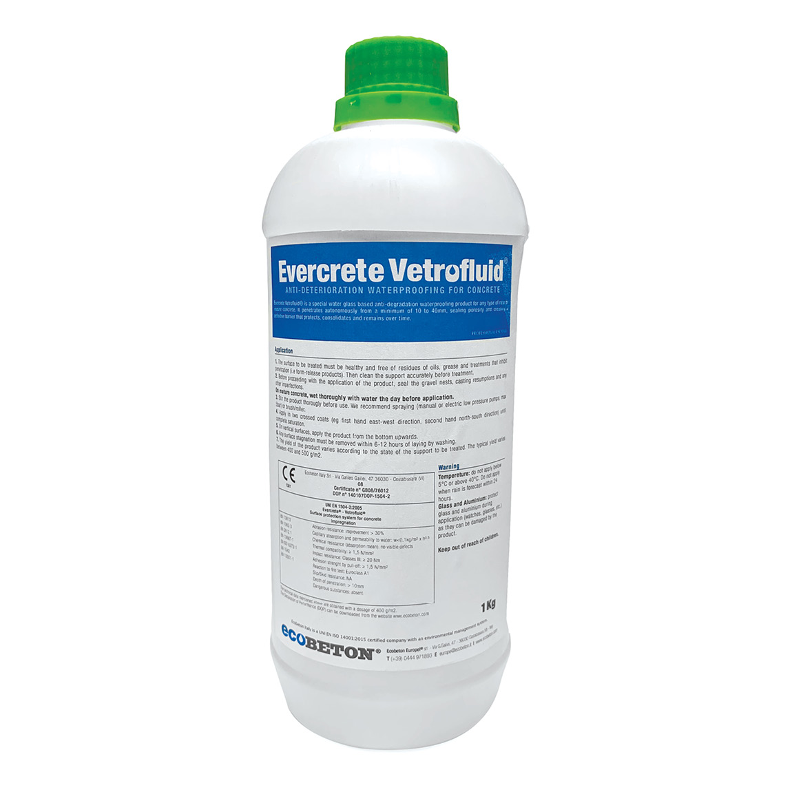 Evercrete Vetrofluid concrete waterproofing and protective shield. Available from Speedcrete, United Kingdom.