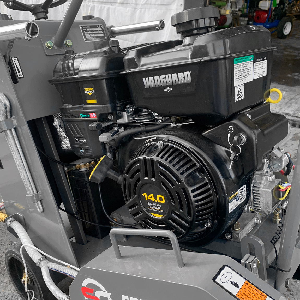 This Floor Saw is designed to cut concrete to a maximum depth of 350mm. This self propelled floor saw is powered by a petrol Vanguard which produces 14 horse power. Available from Speedcrete United Kingdom.