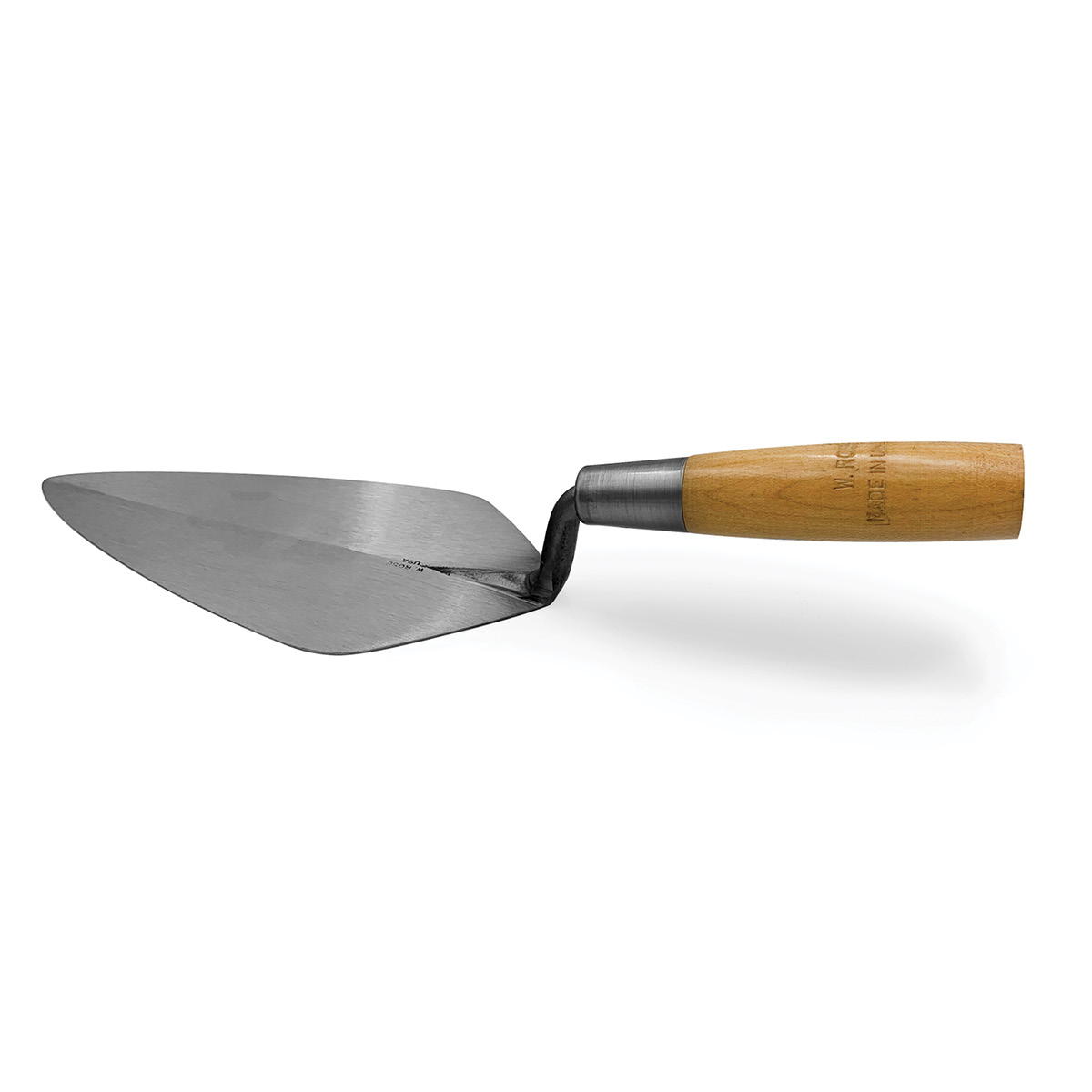 London narrow brick trowel 11 inch w.rose masonry tool with a traditional wooden handle. Available in the United Kingdom via Speedcrete.