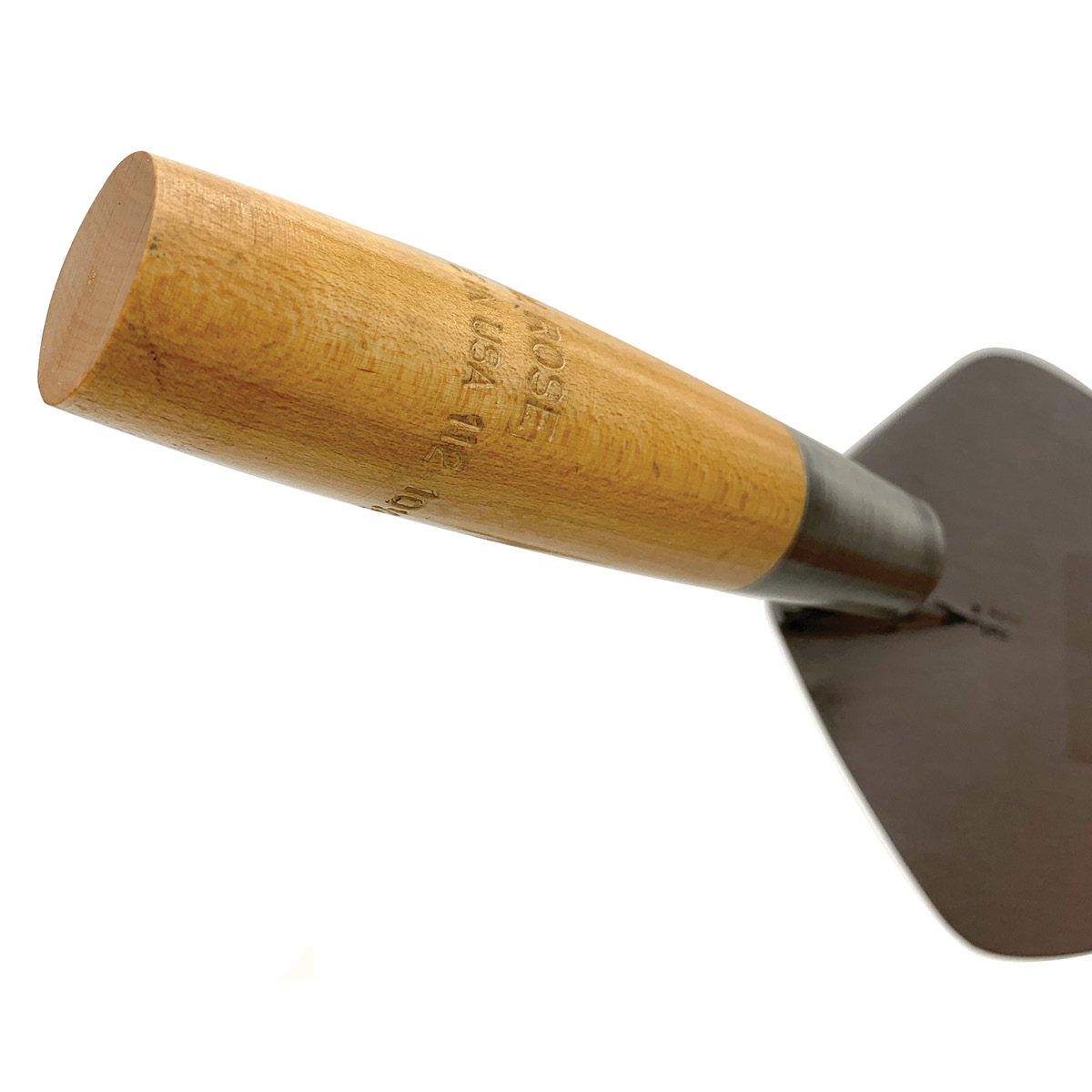 London Narrow w.rose brick trowel with traditional wooden handle available from Speedcrete, United Kingdom.