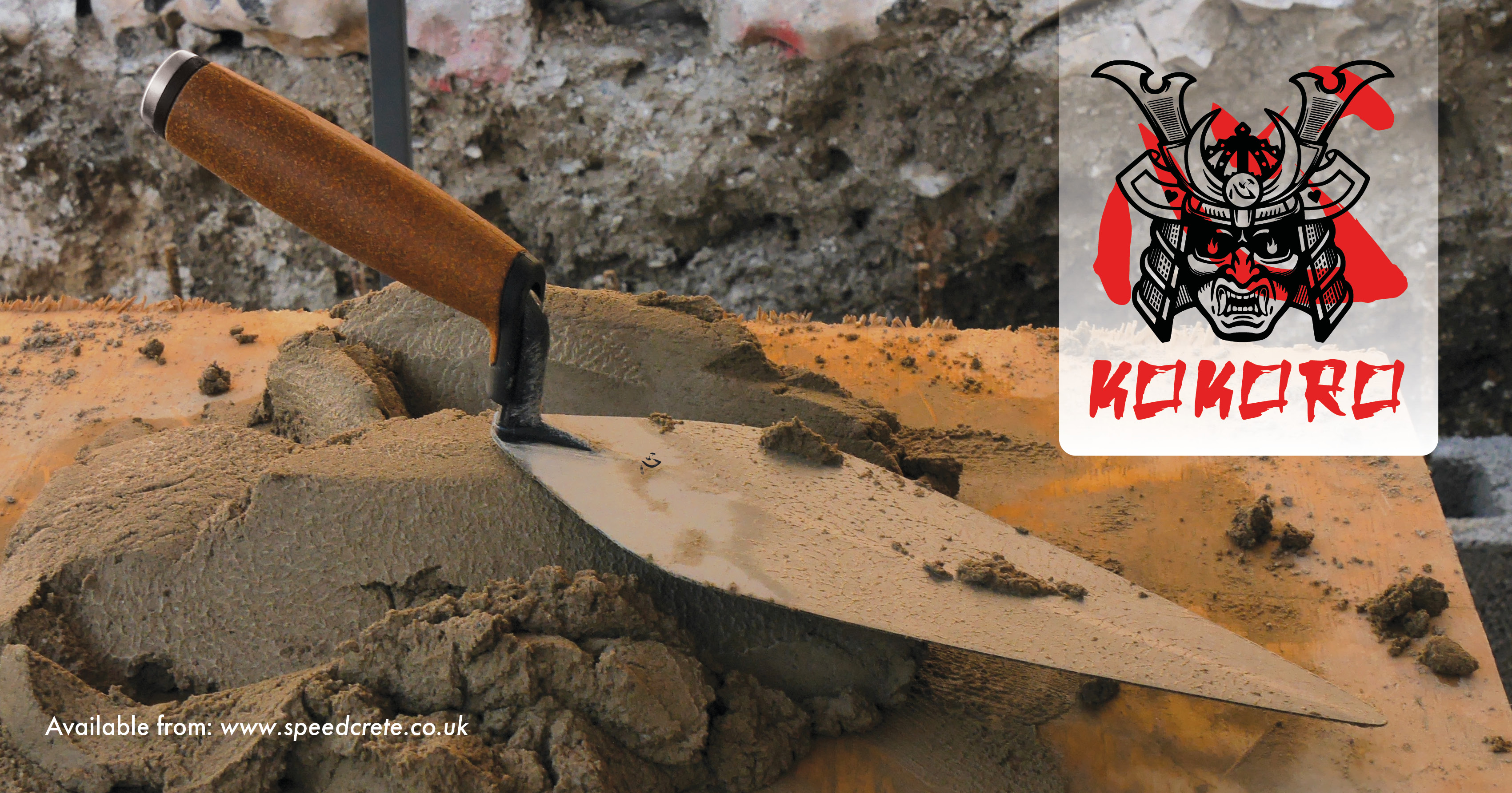 Kokoro Brick Trowel Narrow London with a cork handle. Available from Speedcrete, United Kingdom.